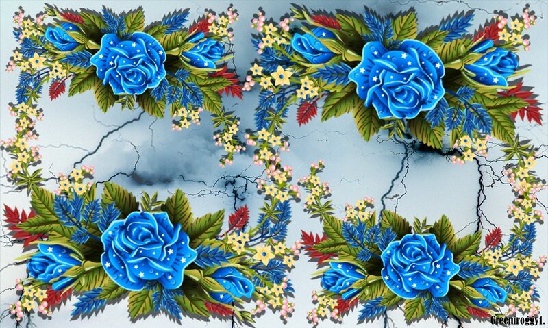 Blue Roses with Foliage
