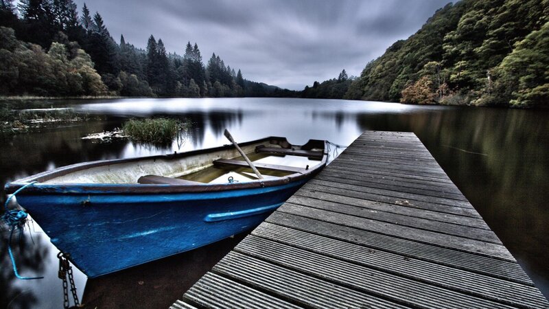 Blue Rowboat at Dock — Serene