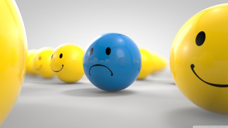Blue Sad Ball Among Yellow