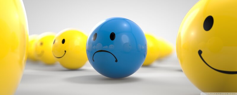 Blue Sad Smiley Ball — Yellow