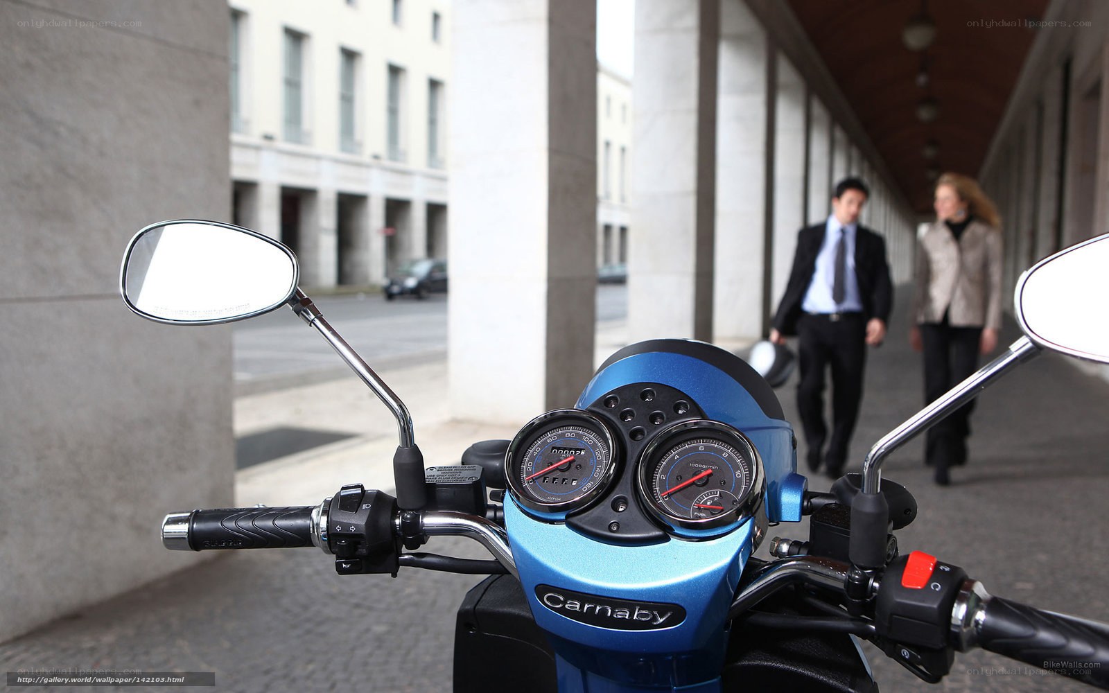 Blue scooter dashboard in city