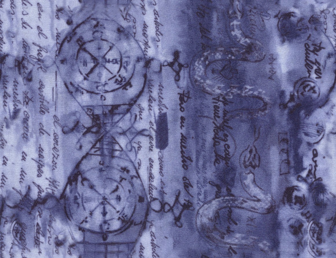 blue script and symbols