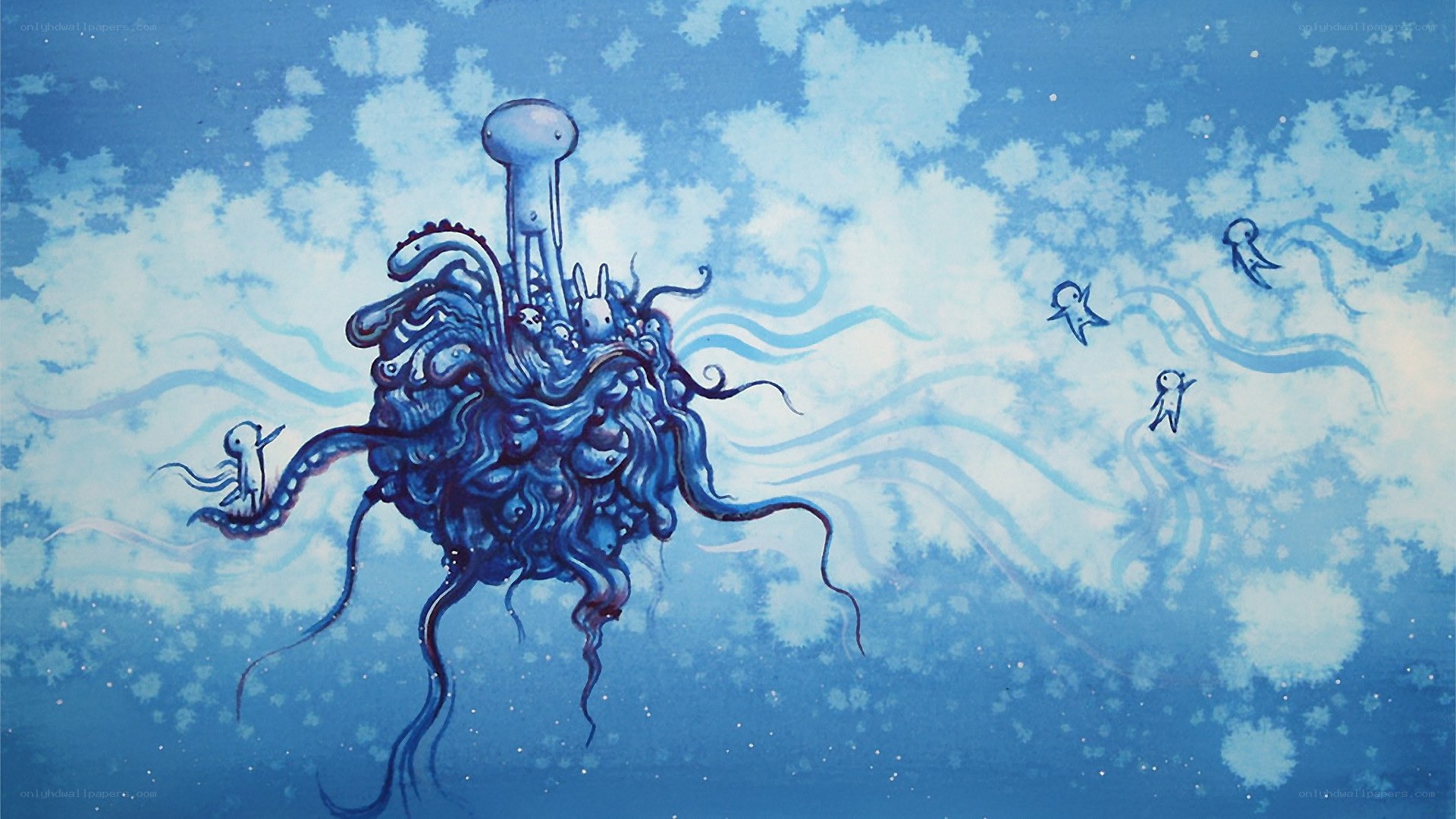 Blue sea creature with tentacles