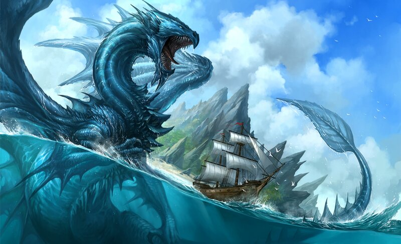 Blue Sea Dragon Attacking Ship