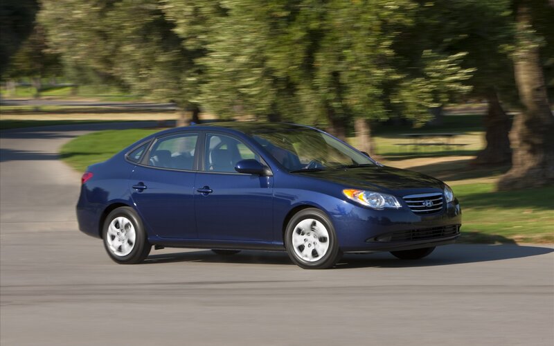 Blue Sedan Car — Calm, Afternoon, Photograph, Road, Trees