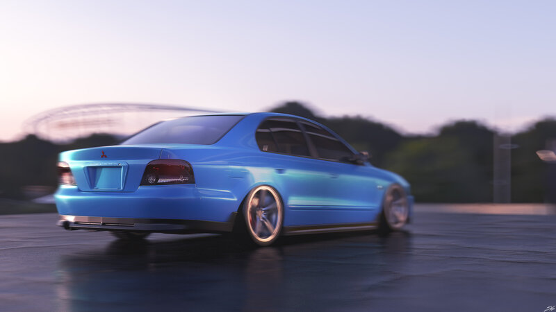 Blue Sedan Car — Calm, Sunset