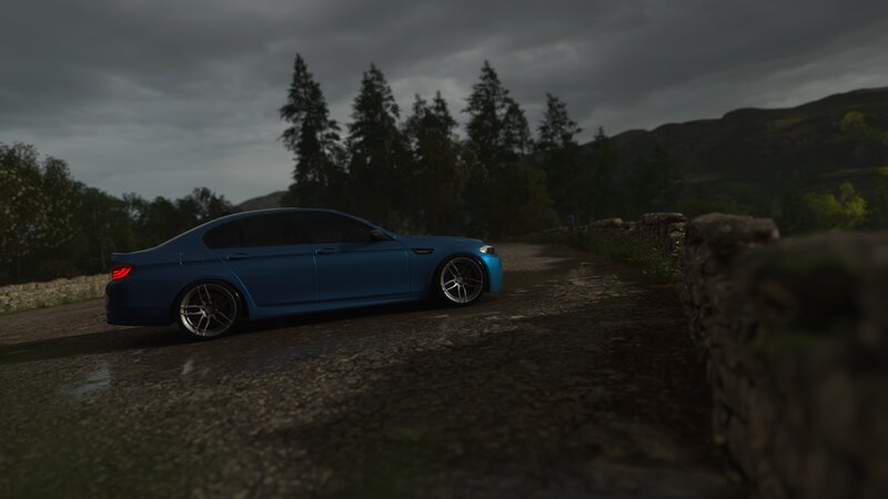 Blue Sedan Car — Dramatic, Night, 3d Render