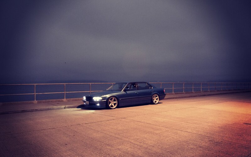 Blue Sedan Car — Dramatic, Night