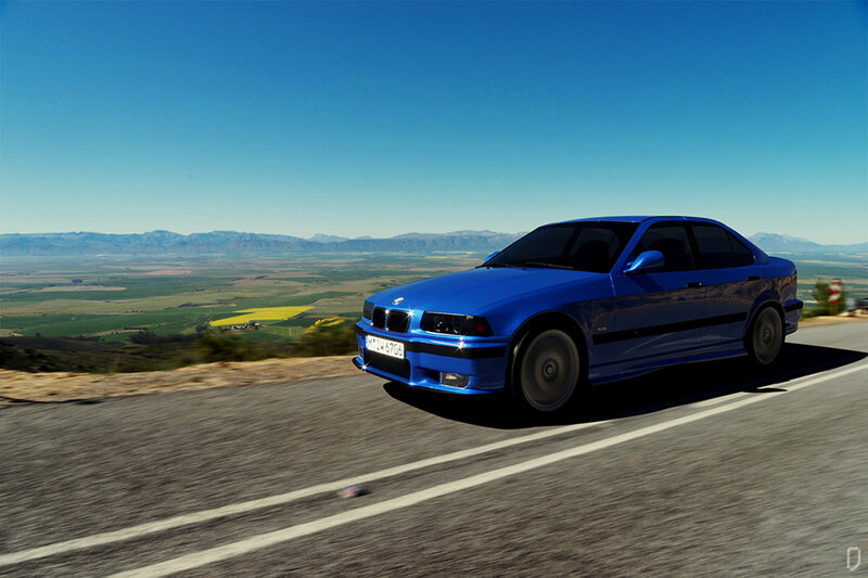 Blue Sedan Car — Serene, Afternoon, Photograph, Road