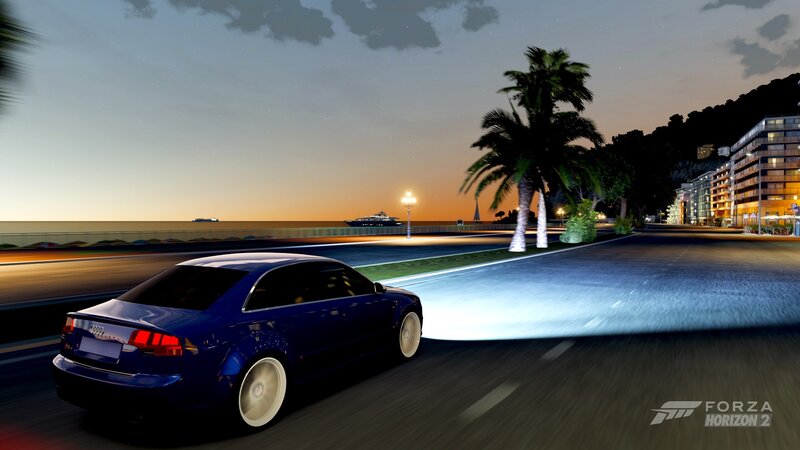 Blue Sedan Car — Serene, Sunset, 3d Render