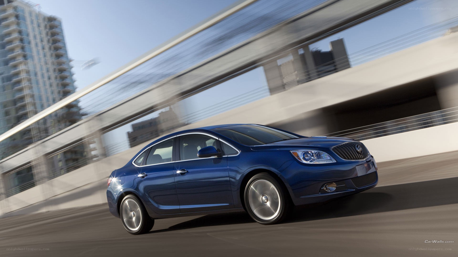 blue sedan in motion