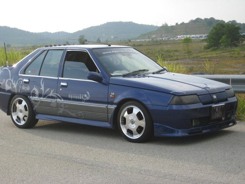 blue sedan with custom graphics