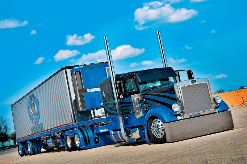 Blue Semi-truck — Dramatic, Afternoon, Photograph, Trailer, Clouds