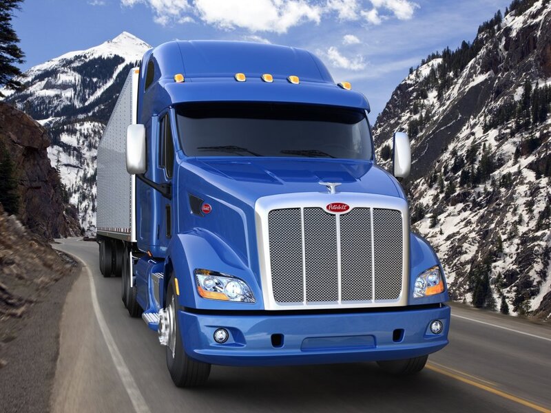 Blue Semi-truck — Dramatic, Winter, Photograph, Mountains, Snow