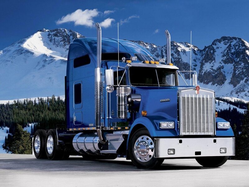 Blue Semi-truck — Dramatic, Winter, Photograph, Snowy Mountains