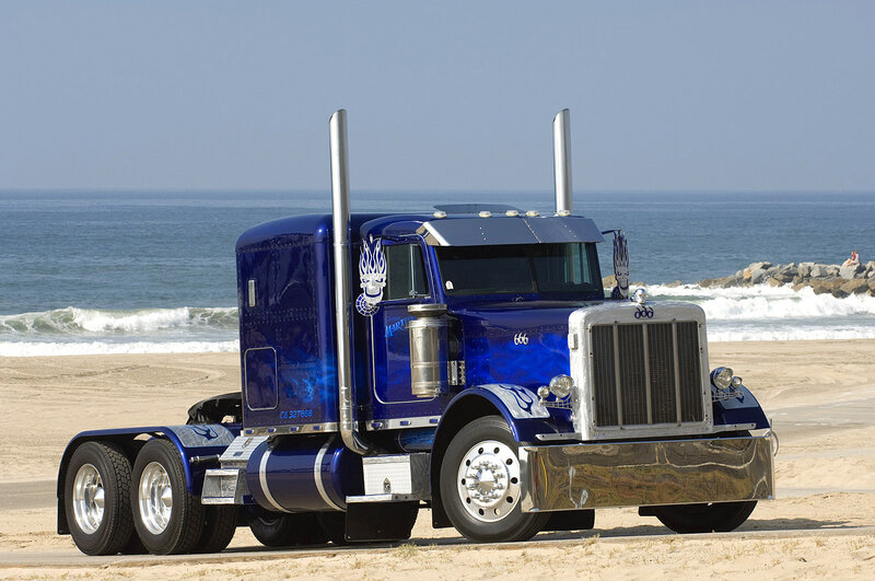 Blue Semi-truck on Beach