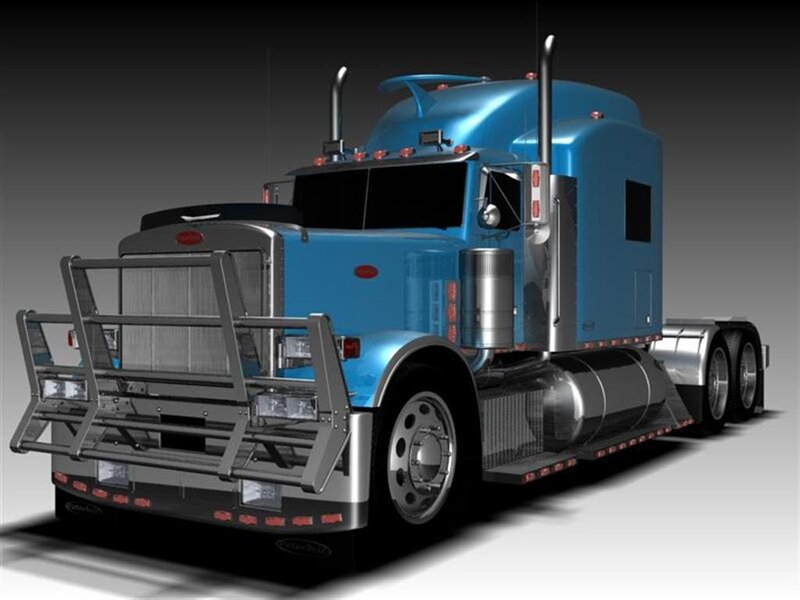 blue semi-truck with chrome details