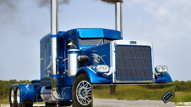blue semi-truck with chrome details