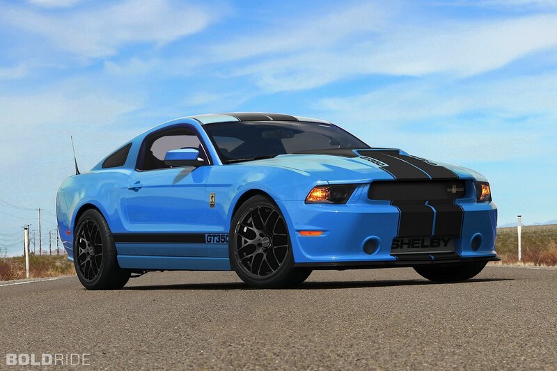 Blue Shelby GT350 on a desert road