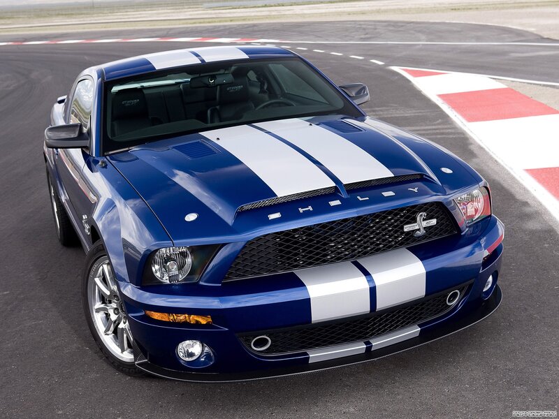 Blue Shelby GT500 on racetrack