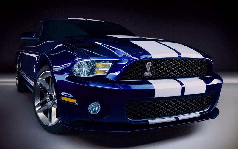 Blue Shelby Mustang — Dramatic, Photograph, White Stripes