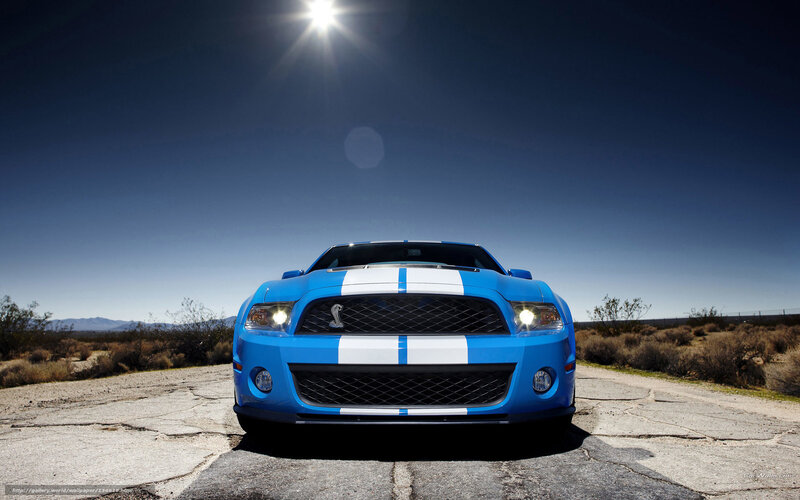 Blue Shelby Mustang in desert