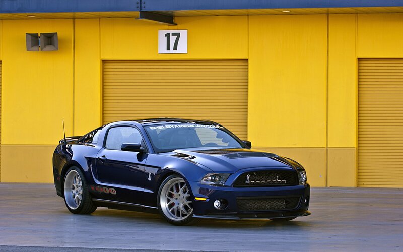 Blue Shelby Mustang in garage