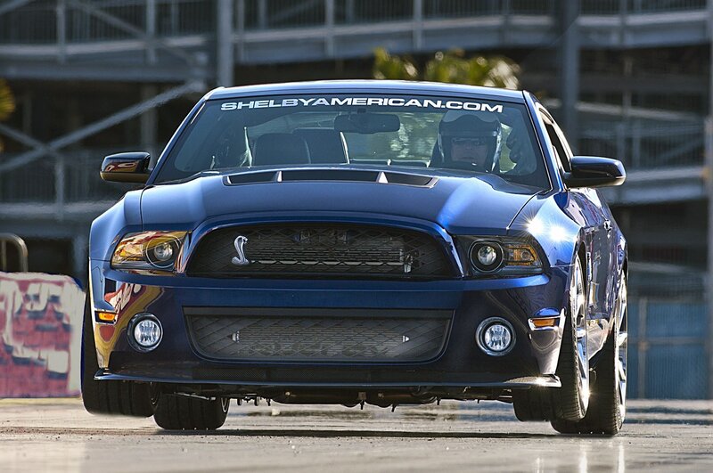Blue Shelby Mustang on track