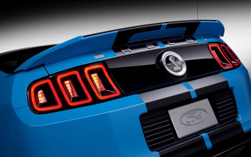 blue shelby mustang rear view