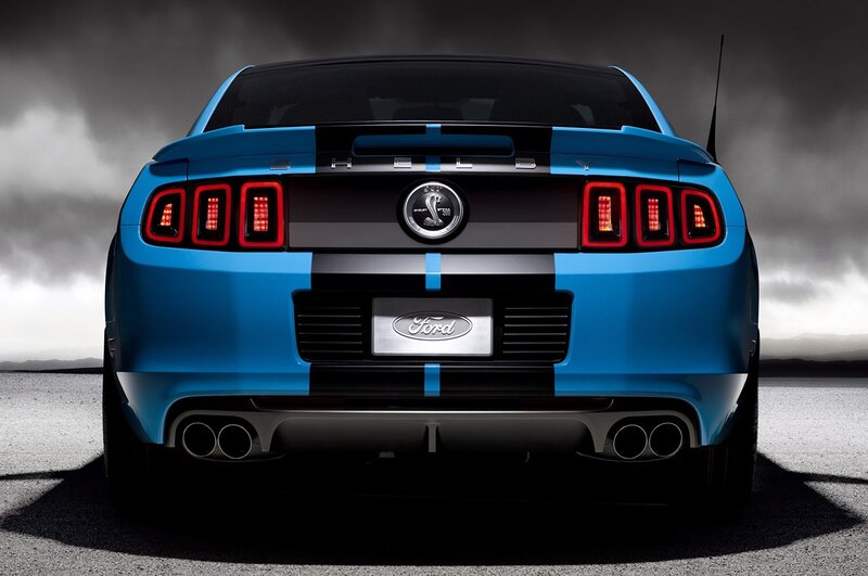 blue shelby mustang rear view