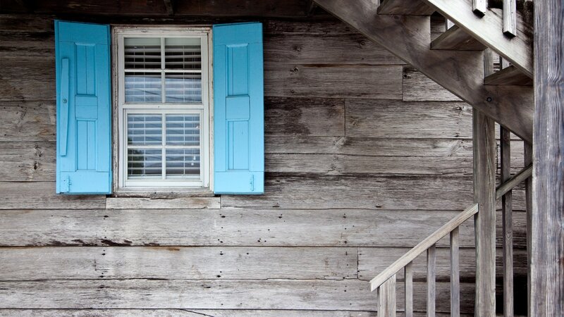 Blue Shutters on Cabin