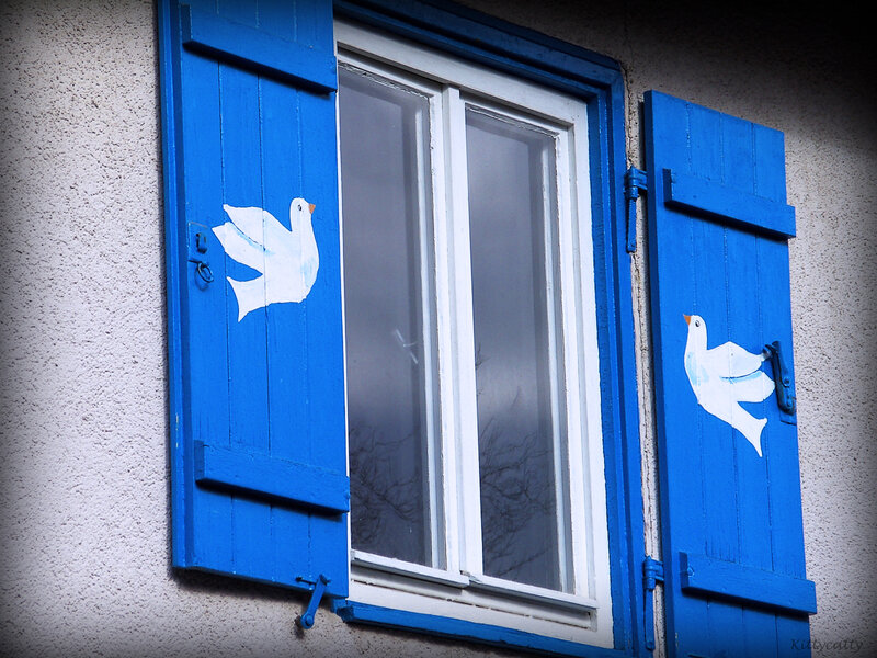 Blue Shutters with Doves