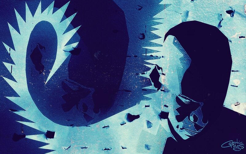 blue silhouette battle art