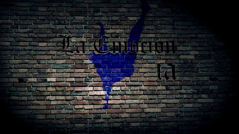 Blue Silhouette on Brick Wall