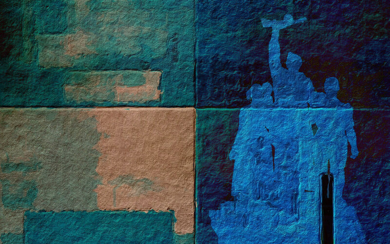 Blue Silhouette on Wall — Dramatic