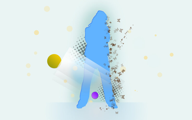 blue silhouette with butterflies