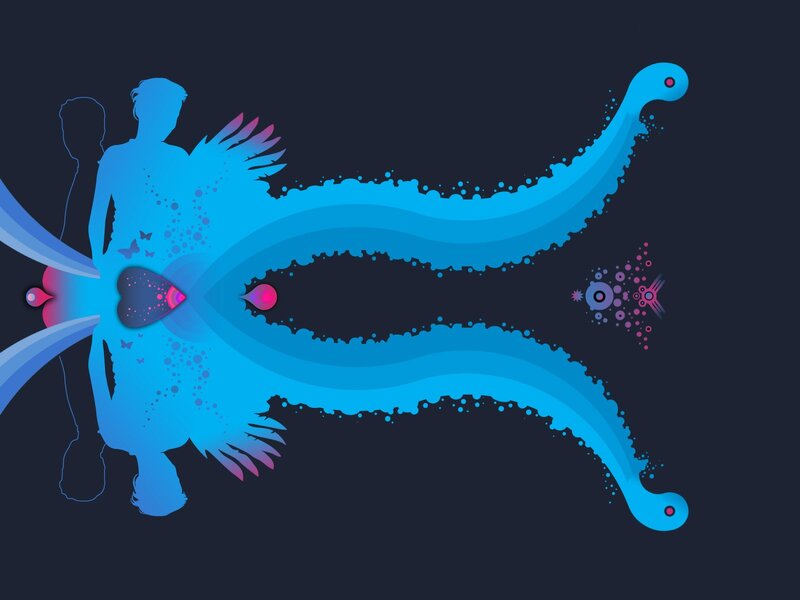 blue silhouette with flowing shapes