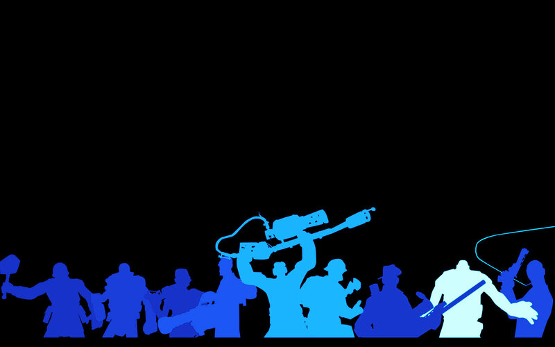 blue silhouettes of characters