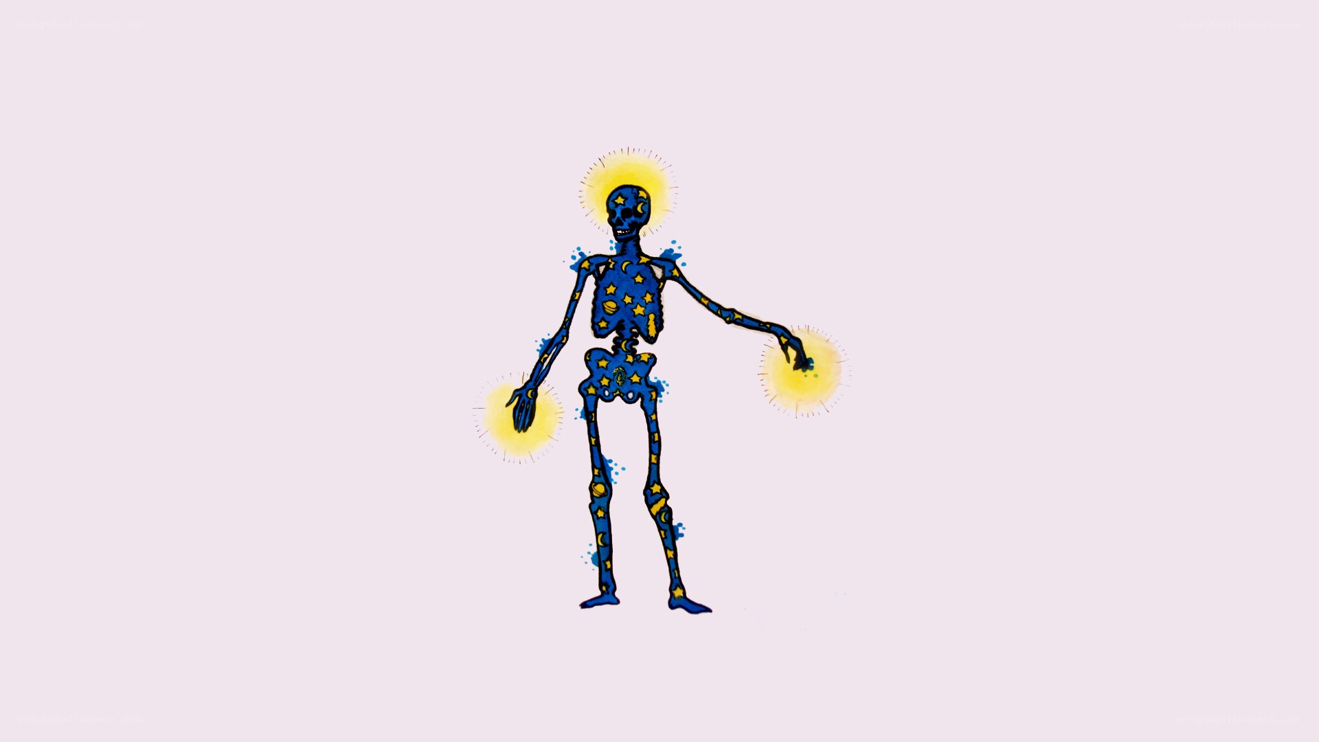 blue skeleton with stars and light