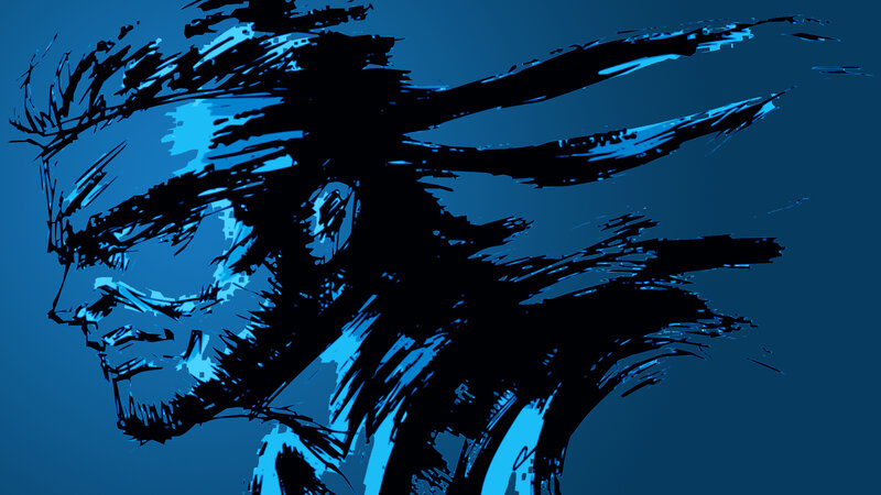 blue sketch of a man's face