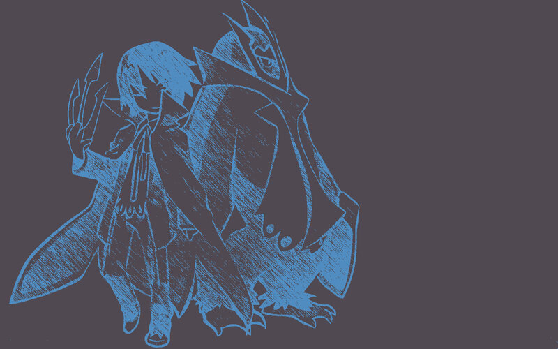 blue sketch of anime characters