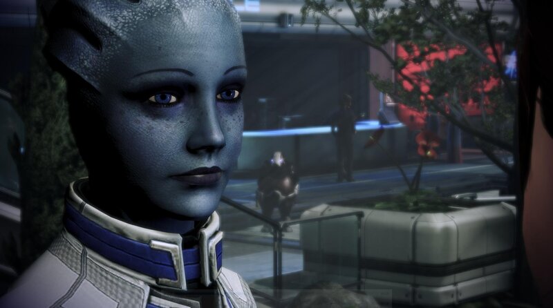 blue-skinned alien character in sci-fi setting