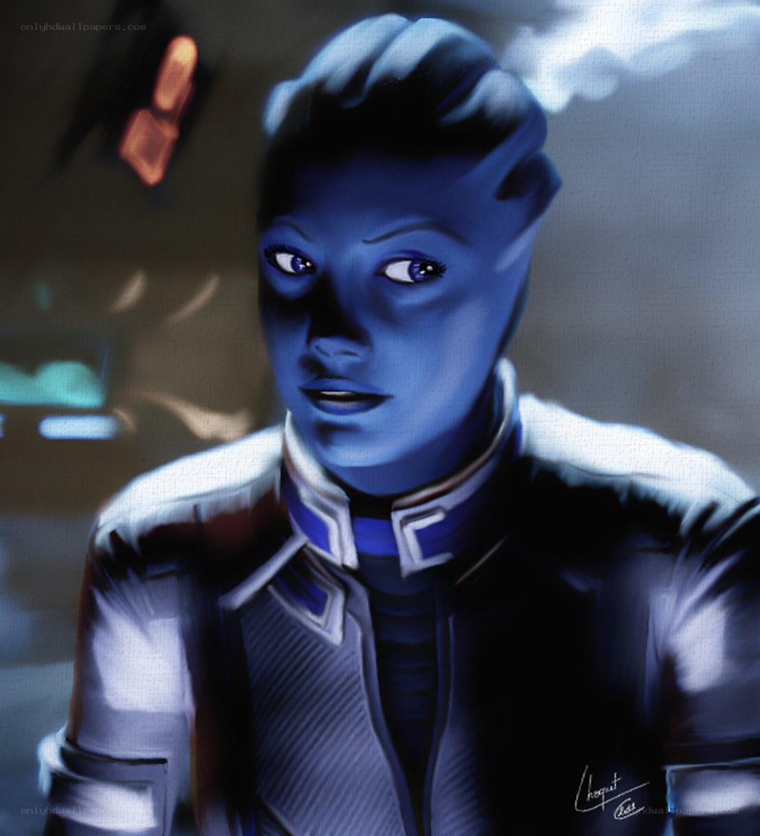 blue-skinned alien character portrait