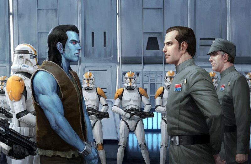 Blue-skinned alien confronts Imperial officers