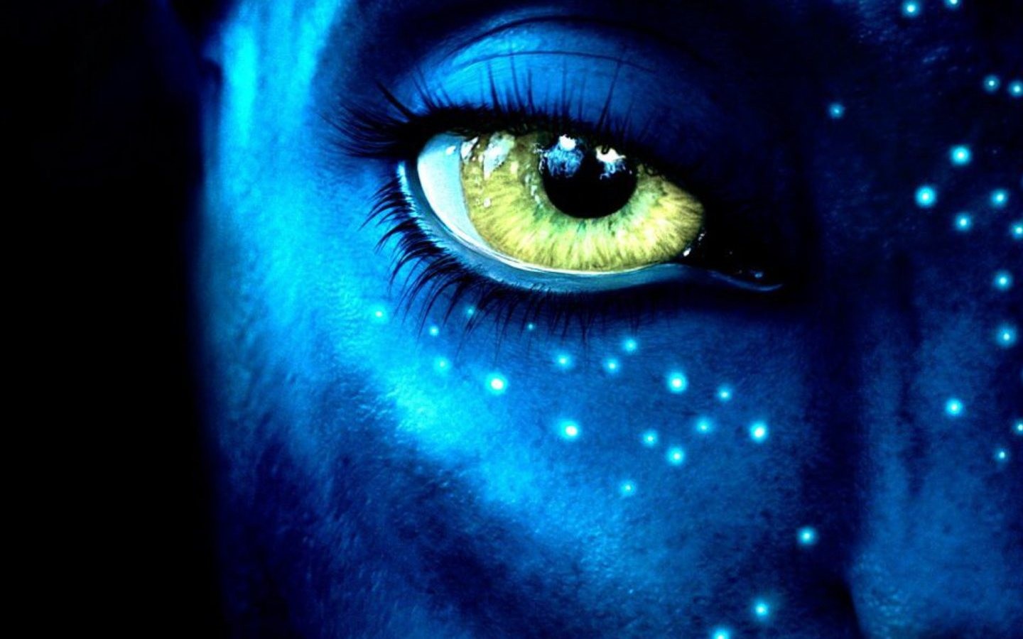 blue-skinned alien eye close-up