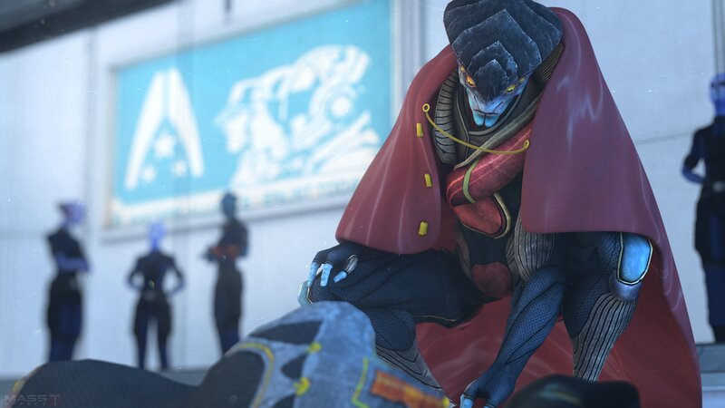 Blue-skinned Alien in Red Cloak