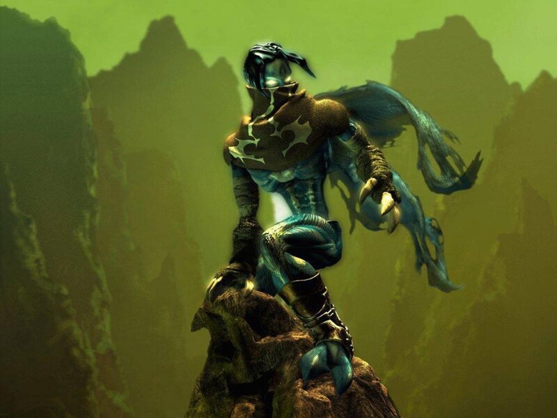 Blue-skinned Alien Warrior — Green, Dramatic, Digital Art
