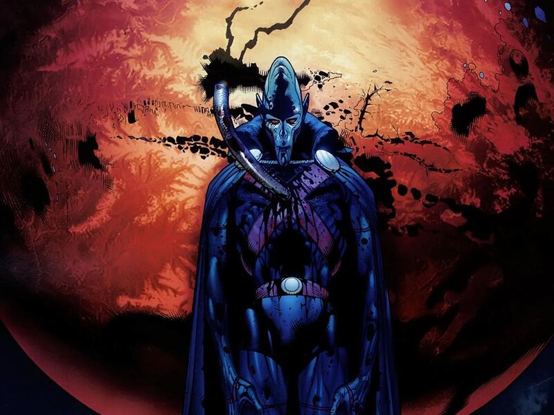 Blue-skinned alien warrior