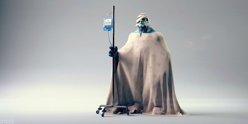 Blue-skinned Alien with IV Stand