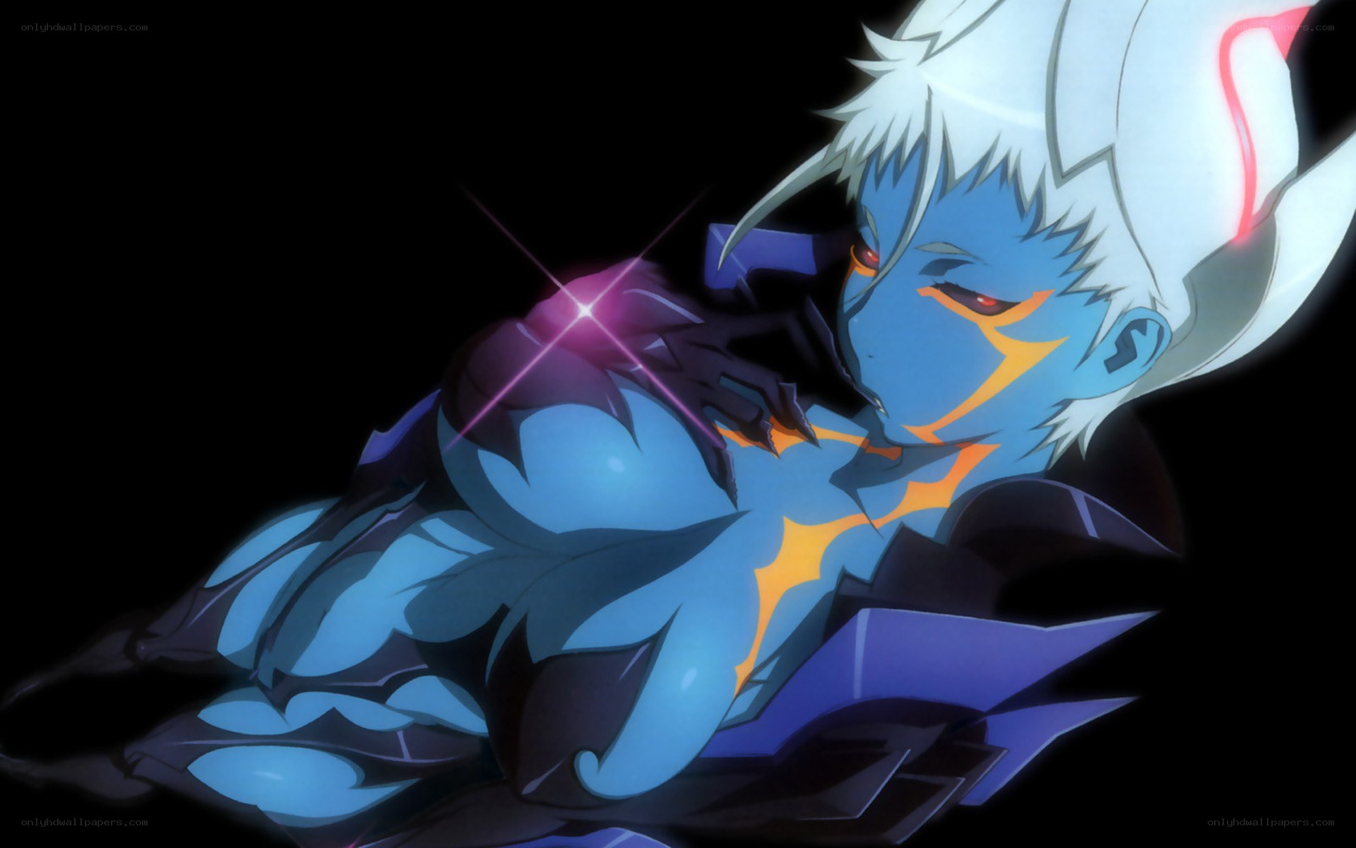 blue-skinned anime character